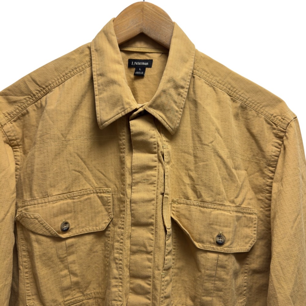 J. Peterman Men's Size Large Tan Ripstop Cotton Field Safari Work Shirt euc